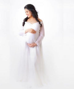 G444, White Trail Lycra Body Fit Maternity Gown, Size (All)