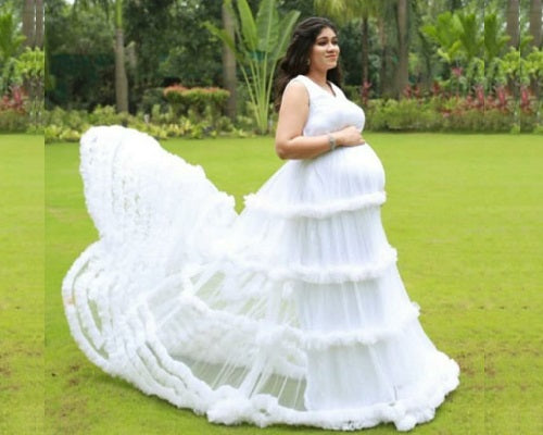 W548, White Puffy Maternity Shoot  Baby Shower Trail Gown Size (All Sizes) pp