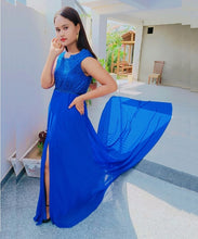 Load image into Gallery viewer, G302, Royal Blue Slit Cut Long Trail Prewedding Shoot Gown Size(All)