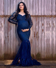 Load image into Gallery viewer, G221 (3), Navy Blue Fish Cut Maternity Shoot Baby Shower Gown, Size(All)