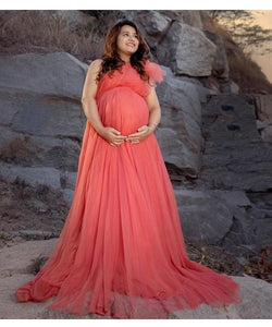G419 (7), Watermelon Maternity One Shoulder Gown, Size (ALL)