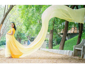G378(2) Yellow maternity Shoot Long Trail Gown, Size (All)