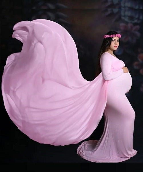 Peach Pink Photoshoot Maternity Dress in Lycra and Attached