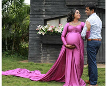 Load image into Gallery viewer, G41 (5), Purple Maternity Shoot Trail Baby Shower  Lycra Fit Gown, Size (ALL)