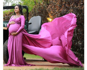 G41 (6), Purple Maternity Shoot Trail Baby Shower  Lycra Fit Gown, Size (ALL)