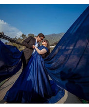 Load image into Gallery viewer, G132 (4), Navy Blue Satin Off Shoulder Trail Ball gown