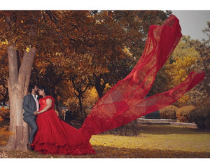 G137 (9), Luxury Red Puffy Cloud Trail Ball Gown, Size (XS-30 to xl 42)