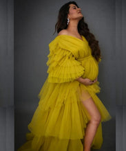Load image into Gallery viewer, G552 (3), Green Tea Ruffled Slit Cut Maternity Shoot  Gown, Size (All)