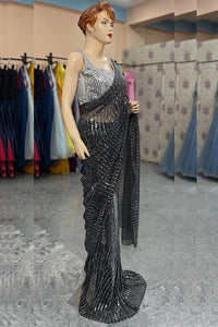 L207, Black Sequence Luxury Party Wear  Saree, Size (XS-30 to L-38)