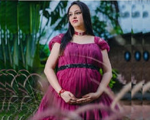 Load image into Gallery viewer, G648 (1), Dark Magenta Puffy Maternity Shoot  Baby Shower Trail Gown, Size (All)
