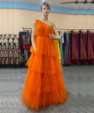 Load image into Gallery viewer, G737, Luxury Orange Infinity Frill Trail Ball Gown, Size(All)