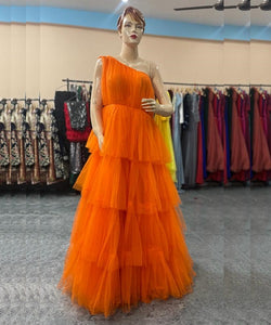 G737, Luxury Orange Infinity Frill Maternity Shoot Trail  Gown, Size(All)