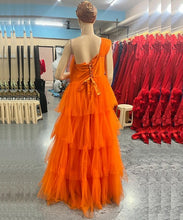 Load image into Gallery viewer, G737, Luxury Orange Infinity Frill Trail Ball Gown, Size(All)