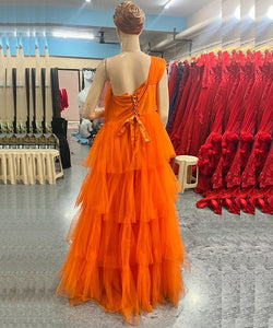 G737, Luxury Orange Infinity Frill Trail Ball Gown, Size(All)