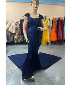 G345, Navy Blue Maternity Shoot Baby Shower Trail Lycra Body Fit Gown, Size (All)