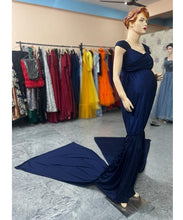 Load image into Gallery viewer, G345, Navy Blue Maternity Shoot Baby Shower Trail Lycra Body Fit Gown, Size (All)
