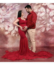 Load image into Gallery viewer, G231 (3), Wine Red Maternity Shoot Baby Shower Trail Lycra Body Fit Gown, Size (All)