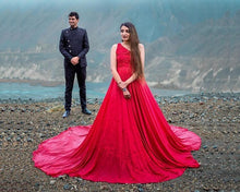 Load image into Gallery viewer, G425, Wine Red One Shoulder Prewedding Long Trail Gown, Size(All)pp