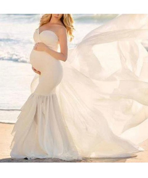 G259, White Tube Maternity Trail Lycra Body Fit Gown, Size (All)pp