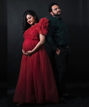 Load image into Gallery viewer, G619, Red Wine Maternity One Shoulder Gown, Size (All)