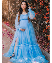 Load image into Gallery viewer, G955 (2), Blue Slit Cut Ruffled Maternity Shoot  Gown, Size (All)