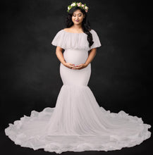Load image into Gallery viewer, W608, White Maternity Shoot Baby Shower Trail Gown, Size (All)