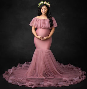 G508 (2), Peach Maternity Shoot Baby Shower Trail Gown, Size (ALL)