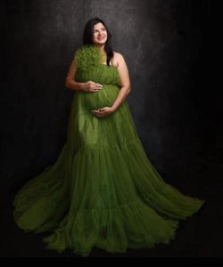 G819, Kiwi Green Maternity One Shoulder Gown, Size (All)pp