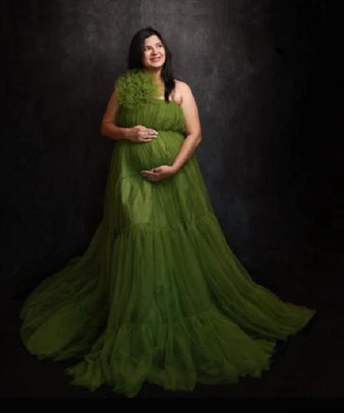 G819, Kiwi Green Maternity One Shoulder Gown, Size (All)