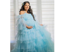 Load image into Gallery viewer, G542, Ice Blue Ruffled Maternity Shoot  Gown, Size (All))pp