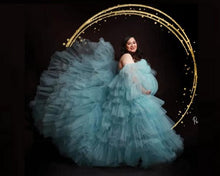 Load image into Gallery viewer, G542, Ice Blue Ruffled Maternity Shoot  Gown, Size (All))pp