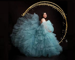 G542, Ice Blue Ruffled Maternity Shoot  Gown, Size (All))pp