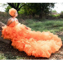 Load image into Gallery viewer, G740 (2), Luxury Orange Infinity Frill Pre Wedding Long Trail  Gown, Size (All)