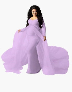 G441, Lavender Maternity Shoot Trail Baby Shower Lycra Body Fit Gown, Size (ALL)