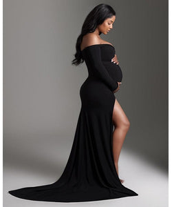 G106 (2), Black Slit Cut Maternity Shoot Trail Baby Shower Gown, Size(All)