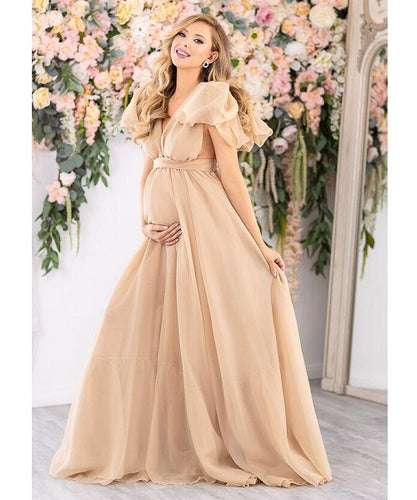 G112, Nude Color Maternity Shoot Trail Baby Shower Gown, Size (All)