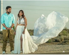 Load image into Gallery viewer, W424, White Crop Top Slit Cut Trail Skirt Pre Wedding Shoot Gown, Size(All)
