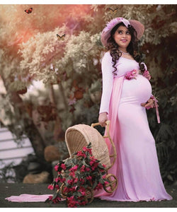 G156 (5) Pink Maternity Shoot Trail Baby Shower Lycra Body Fit Gown, Size(All)