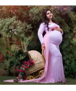 G156 (5) Pink Maternity Shoot Trail Baby Shower  Lycra Fit Gown, Size(All)