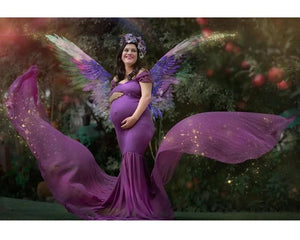 G218,(3) Purple Maternity Shoot Trail Baby Shower Lycra Body Fit Gown, Size(All)