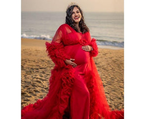 G348, Watermelon Ruffled Maternity Shoot  Gown, Size (All)pp