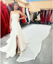 Load image into Gallery viewer, W224 (4), White Tube Lace Top Georgette Long Trail Prewedding Shoot Gown, Size - (All)