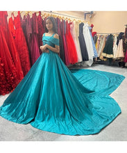 Load image into Gallery viewer, G478 , Sea Green Satin Maternity Shoot Long Trail Gown, Size (All)