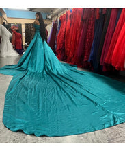 Load image into Gallery viewer, G478 , Sea Green Satin Maternity Shoot Long Trail Gown, Size (All)pp