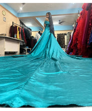 Load image into Gallery viewer, G478 , Sea Green Satin Maternity Shoot Long Trail Gown, Size (All)