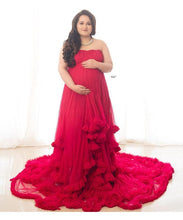 Load image into Gallery viewer, G768, Red Tube Ruffled Maternity Shoot Baby Shower Trail Gown Size, (All)
