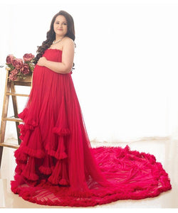 G768 (2), Red Tube Ruffled Pre-wedding Trail Gown Size, (All)