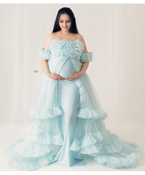 G325, Ice Blue Ruffled Maternity Shoot Gown, Size (ALL)p Style Icon www.dressrent.in G325, Ice Blue Ruffled Maternity Shoot Gown, Size (ALL)p Style Icon www.dressrent.in