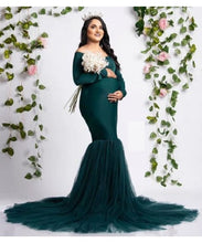 Load image into Gallery viewer, G821, Bottle Green Fish Cut Maternity Shoot Baby Shower Gown, Size (All)pp