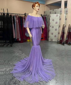 G708(2), Purple Maternity Shoot Baby Shower Trail Gown, Size (All)